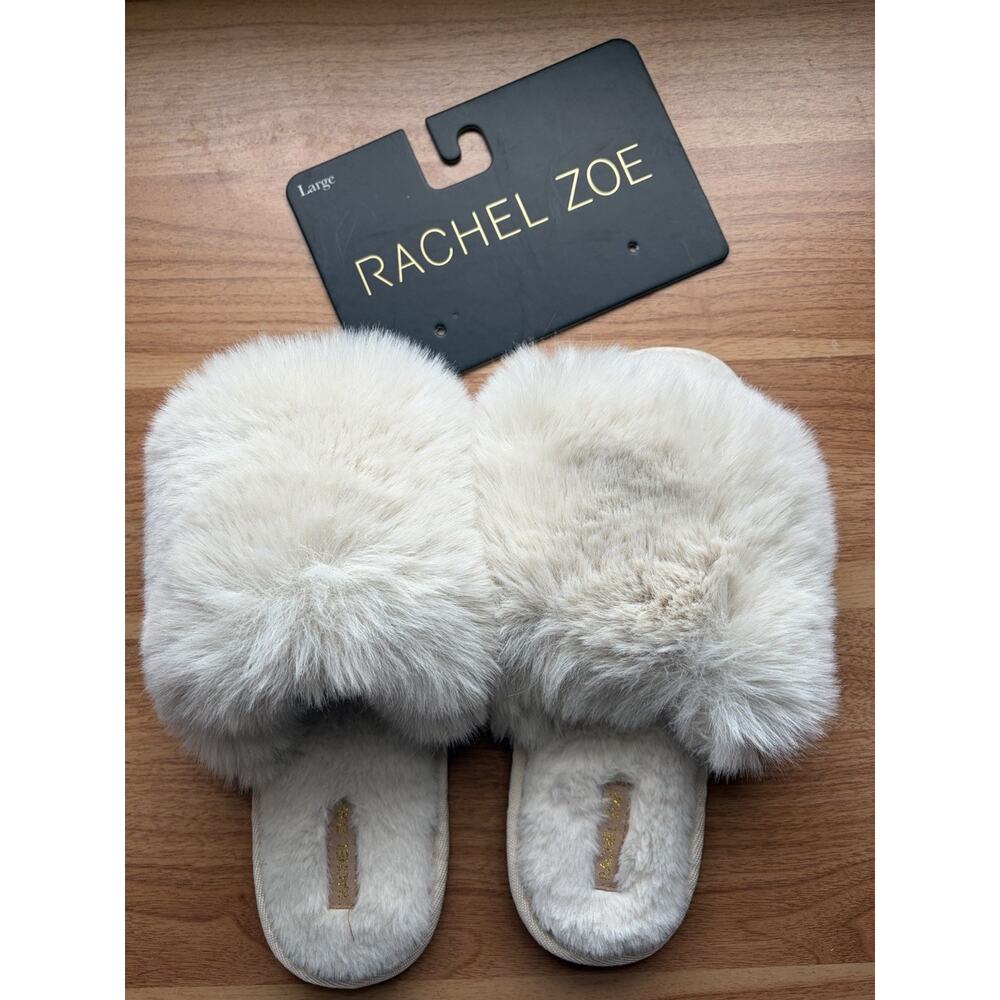 Rachel Zoe Faux Fur Cream Slippers L (8-9) NWT